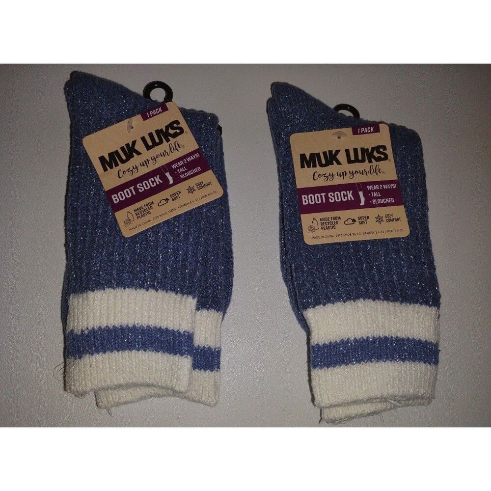 Muk Luks lot of 2 blue Boot Socks Tall or Slouched New Women